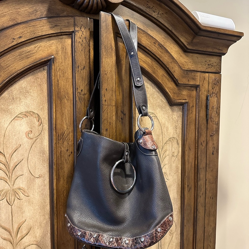Puntotres Chic Black and Brown Shoulder Bag NWOT
